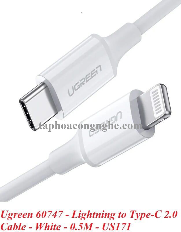 Ugreen 60747 0.5M màu Trắng Cáp sạc + truyền dữ liệu Lightning sang Type C US171 30060747